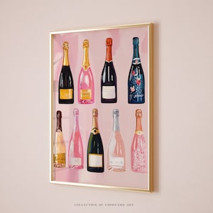 Champagne Painting, Champagne Artwork, Champagne Poster, Bar Cart Decor, Bar Cart Print, Bar Cart Art, Signature Drink, Champagne Bottles