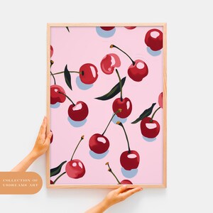 Cherry Poster, Oil Paint Cherry Print, Fruit Print, Fruit Wall Art, Kitchen Decor, Fruit Poster, Cherry Wall Art Decor, Cherry Illustration