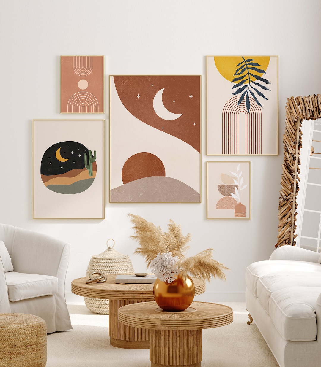 Boho Art Set of 5 Prints, Boho Wall Art, Boho Gallery Wall Set, Boho