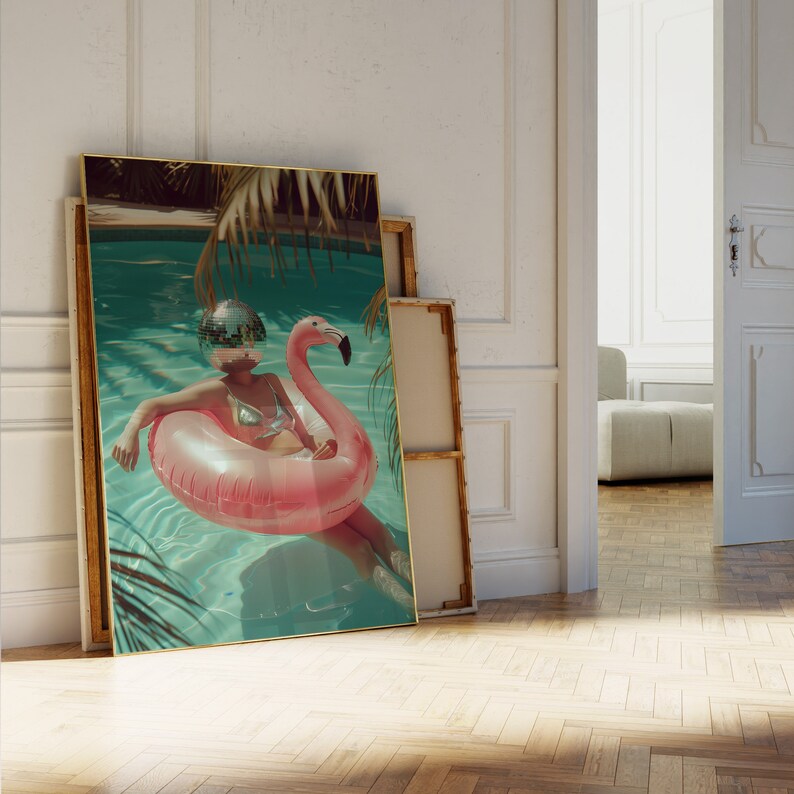 Retro Disco Ball Print, Pool Poster, Coquette Wall Art, Preppy Art ...