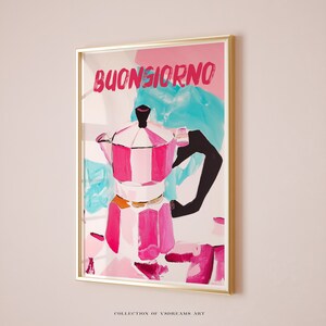 Moka Pot Painting Poster, Buongiorno Poster, Italian Coffee Poster, Bar Cart Decor Coffee Print Coffee Shop Poster Retro Coffee House Poster