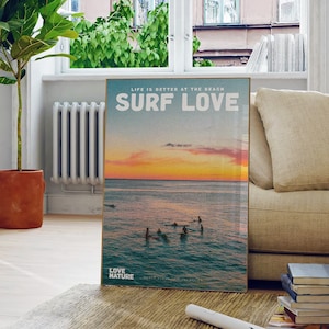 Retro Surf Poster, Surf Love Movie Poster and Magazine Cover Style Print, Surf Wall Art, Surfer Posters Aesthetic Surfer Gift Surfing Photo
