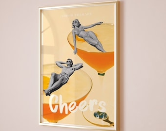 Cheers Poster, Coctail Poster, Cheers Print, Cocktail Prints, Bar Cart Decor, Cheers Wall Art, Cheers Sign, Bar Cart Print, Happy Hour Print