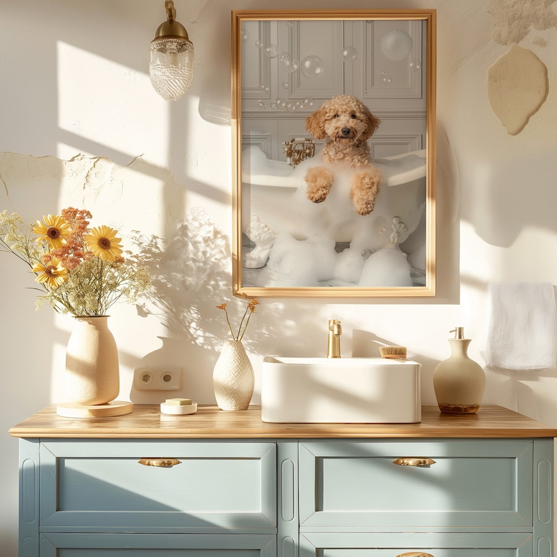 Funny Goldendoodle Bath Poster, Quirky Bathroom Pet Portrait (Digital Download) image 6