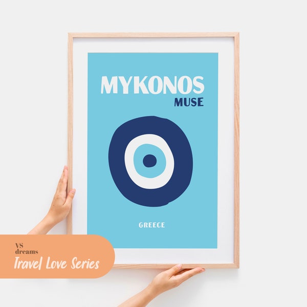 Mykonos Muse Print, Mykonos Art Print Famous Vacation Places Prints, Greek Islands Prints Greece Mykonos Poster Beach Prints Evil Eye Prints