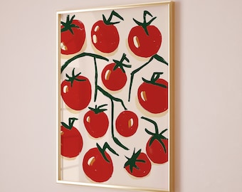 Tomatoes Wall Art, Kitchen Food Poster Illustration, Trendy Foodie Printable Art, Vegetable Print, Tomato Painting, Trendy Tomato Poster