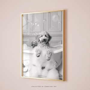 Goldendoodle on the Bath, Goldendoodle Gift, Funny Bathroom Wall Art, Bathroom Print Funny Pet Portrait Dog in Bathtub Print Bathroom Poster