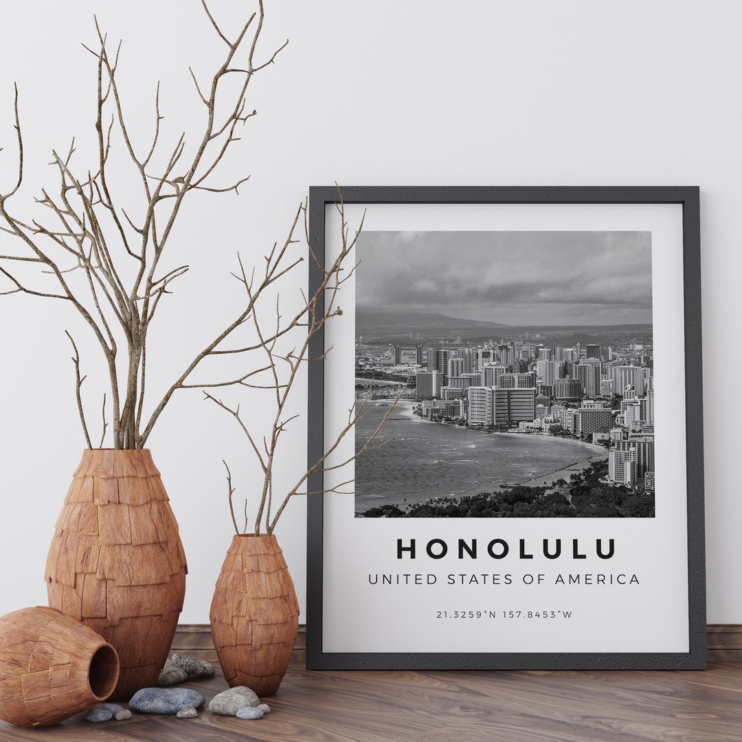 Honolulu Print Black and White, Honolulu Poster, USA Prints, Honolulu