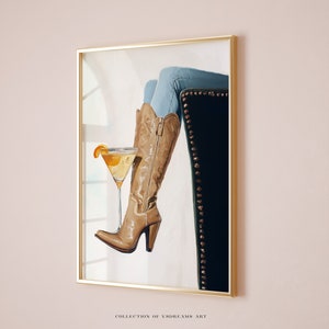 Cowgirl Boots Martini Poster, Bar Cart Decor, Martini Print, Bar Cart Print, Bar Cart Art,