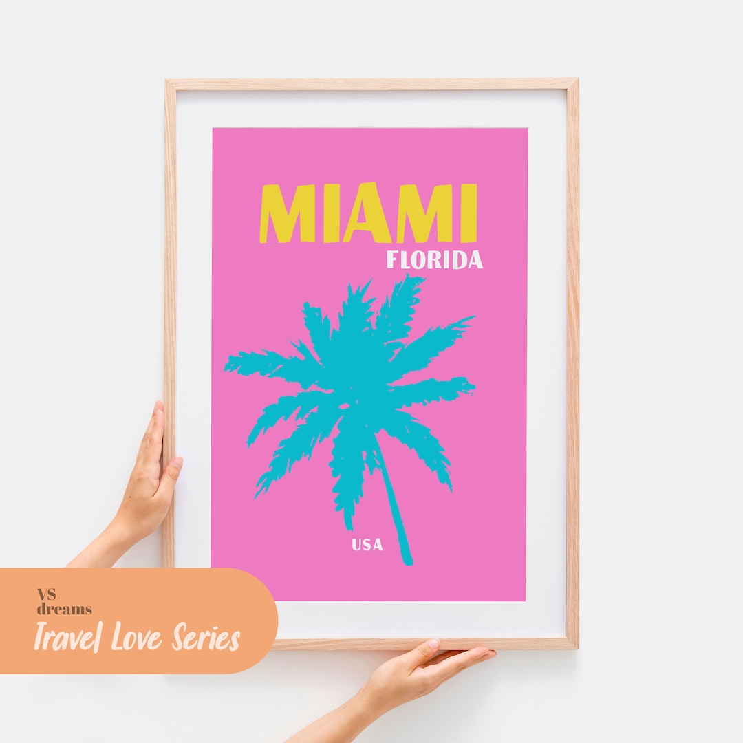 Miami Print Miami Wall Art Colorful Travel Poster Etsy