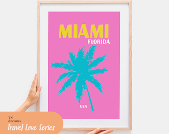 Miami Travel Poster: Retro Palm Tree Print (Digital Download)