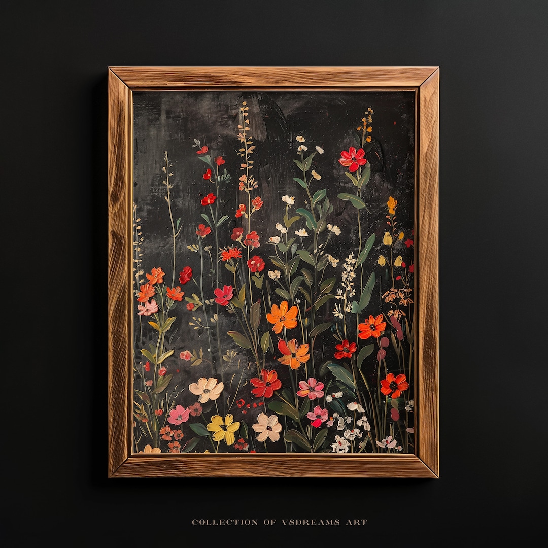 Vintage Moody Dark Flower Print, Dark Academia Botanical Wall Art ...