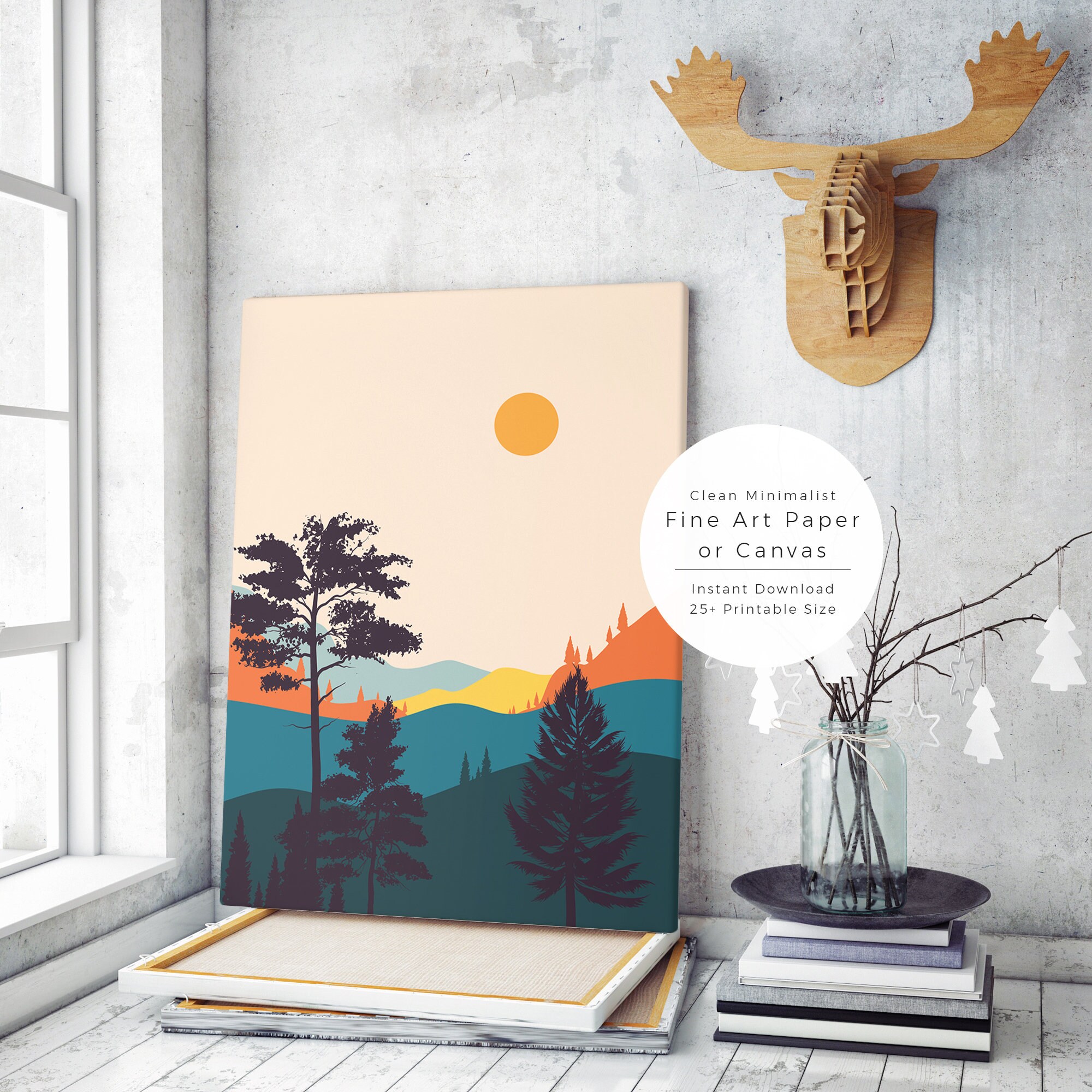 Boho Decor Wall Art Colorful Mid Century Wall Art Modern | Etsy