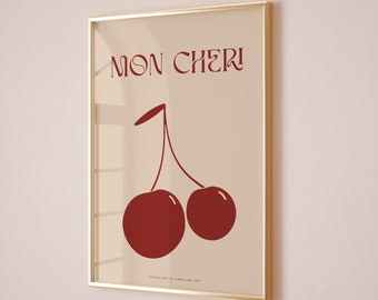 Mon Cheri Cherry Print, Retro Aesthetic Wall Art (Digital Download)