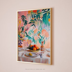 Dinner Party Food Print, Retro Food Art, Vintage Kitchen Poster, Kitchen Decor, Food Illustration Art Dining Room Artwork Retro Dinner Table