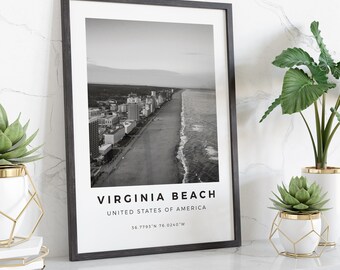 Virginia Beach Print Czarno-biały, Virginia Beach, USA Print Virginia Beach Wall Art, Virginia Beach Landscape, Virginia Beach Prints