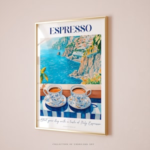 Amalfi Espresso Poster, Bar Cart Decor, Italian Espresso Print, Retro Coffee Print Coffee Shop Poster Espresso Coffee Posters Amalfi Decor