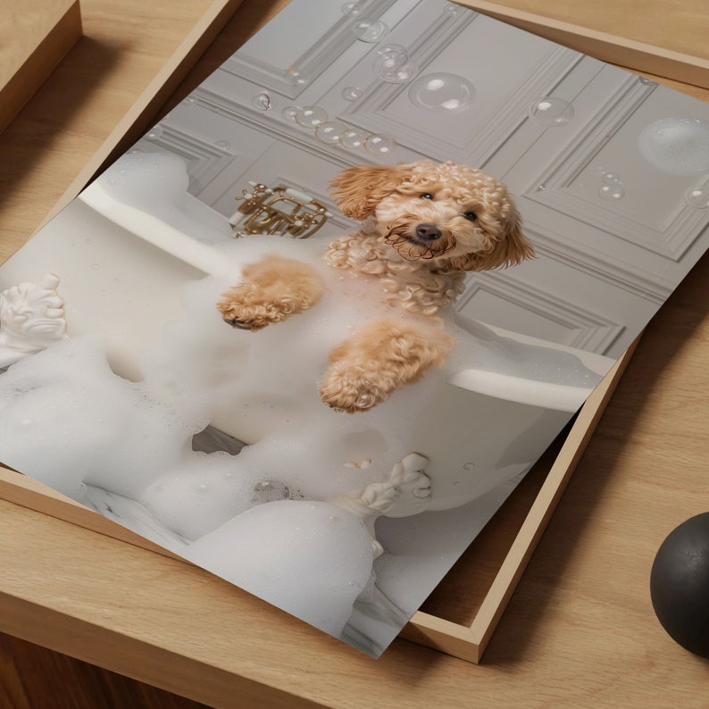 Funny Goldendoodle Bath Poster, Quirky Bathroom Pet Portrait (Digital Download) image 2