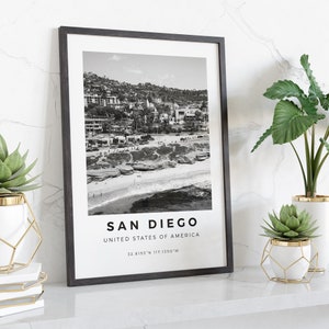 San Diego Print Czarno-biały, San Diego Plakat, USA Print San Diego Wall Art, San Diego Landscape San Diego Photo, California Prints zdjęcie 3