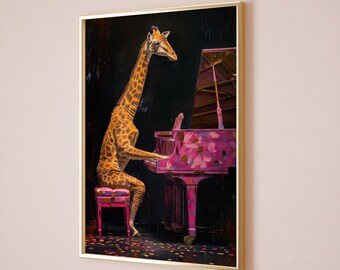 Music Poster, Giraffe Prints, Piano Prints, Concert Prints, Orchestra Art, Musical Instruments, Dopamine Decor Bar Cart Print Coquette Decor