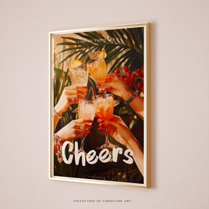 Retro Cheers Poster, Coctail Poster, Cheers Print, Cocktail Prints, Bar Cart Decor, Cheers Wall Art, Cheers Sign Bar Cart Print, Girls Night