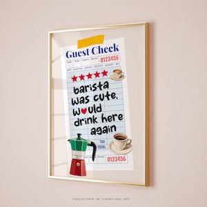 Kitchen Poster, Barista Was Cute Poster, Guest Check Poster, Guest Check Print, Barista Art Print Coffee Poster Dining Room Print Coffee Bar