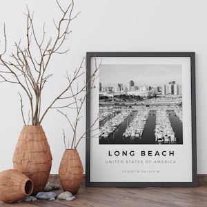 Long Beach Print Black and White Long Beach Poster, USA Print, Long Beach Wall Art, Long Beach Landscape, Long Beach Photo, California Photo