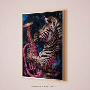 Music Poster, Zebra Wall Art, Instrument Wall Art, Trumpet Prints, Saxophone Painting, Orchestra Art, Musical Instruments Instrumental Print