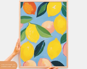 Lemon Oil Painting Print, Mediterranean Kitchen Wall Art (Digital Download)