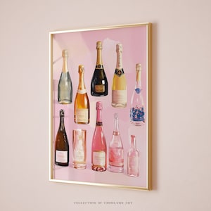Champagne Painting, Champagne Artwork, Champagne Poster, Bar Cart Decor, Bar Cart Print, Bar Cart Art, Signature Drink, Apartment Decor