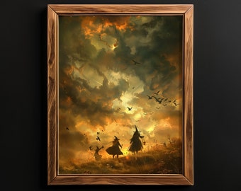 Witchy Decor Halloween Wall Art Printable Vintage Witch Halloween Rustic Halloween Decor Vintage Halloween Painting Dark Academia Print