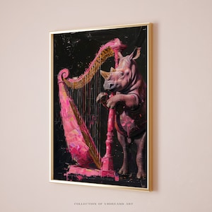 Music Poster, Rhino Prints, Harp Prints, Orchestra Art, Musical Instruments, Dopamine Decor Bar Cart Wall Art Coquette Wall Art Instrumental