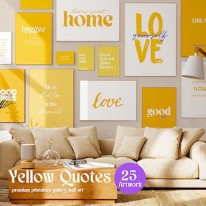 Yellow Tones Wall Art, Quote Wall Art Text Print Terracotta Typography Good Vibes Love Relax Phrase Poster Yellow Saying Print Love Yourself