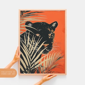 Arte mural de pantera, póster de pantera negra, regalo para amantes de los gatos, ilustración de jaguar, arte mural de pantera con pintura al óleo, ilustración de pantera, póster de animales