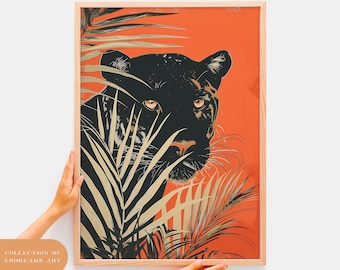 Panther Wall Art, Black Panther Poster, Cat Lover Gift, Jaguar illustration, Oil Paint Panther Wall Art, Panther illustration, Animal Poster