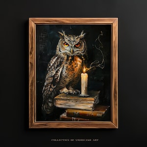 Owl Painting, Dark Academia Print, Moody Bird Print, Bookish Goth Wall Art, Gothic Room Decor, Gothic Owl Poster, Victorian Art Rustic Print