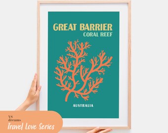 Great Barrier Reef Retro Travel Print, Australia (Digital Download)
