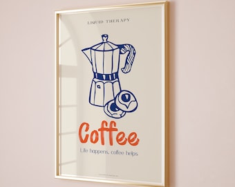 Moka Pot Coffee Art Print, Italian Kitchen Decor (Digital Download)