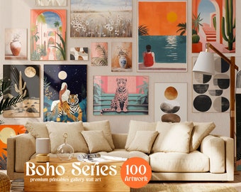 Boho Gallery Wall Art: Neutral Tone Prints, Mid-Century Modern (Set of 100) (Digital Download)
