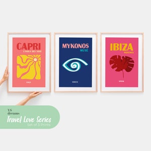 Set of 3 Prints, Capri Mykonos Ibiza Print, Vacation Places Print, Printable Travel Print, Italy Greece Spain Prints,Greek Islands Prints