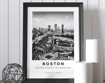 Boston Print Czarno-biały, Boston Plakat, USA Prints, Boston Wall Art, Boston Wall Decor, Boston Prints, Boston Digital, Boston Landscape