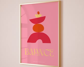 Balancing Stones Art Print, Pink Balance Wall Art, motiverende print, Mindfulness kunst aan de muur, poster positieve affirmatie, afdrukbare balans