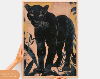 Panther Wall Art, Black Panther Poster, Cat Lover Gift, Jaguar illustration, Oil Paint Panther Wall Art, Panther illustration, Animal Poster