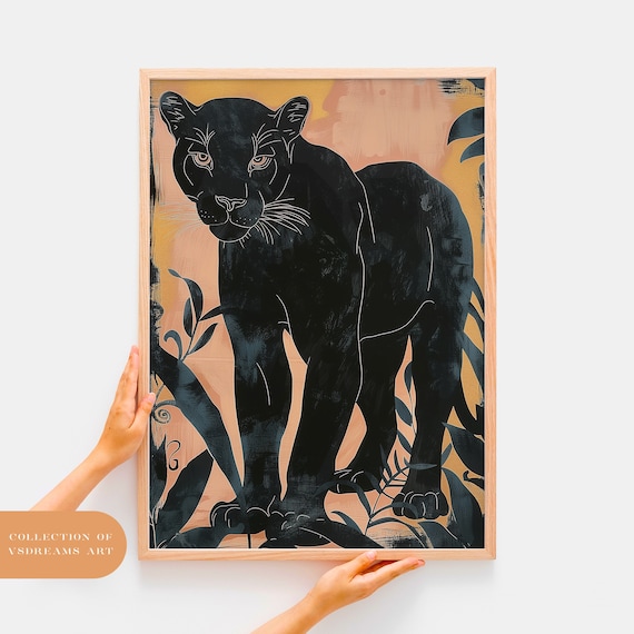Panther Wall Art, Black Panther Poster, Cat Lover Gift, Jaguar illustration, Oil Paint Panther Wall Art, Panther illustration, Animal Poster
