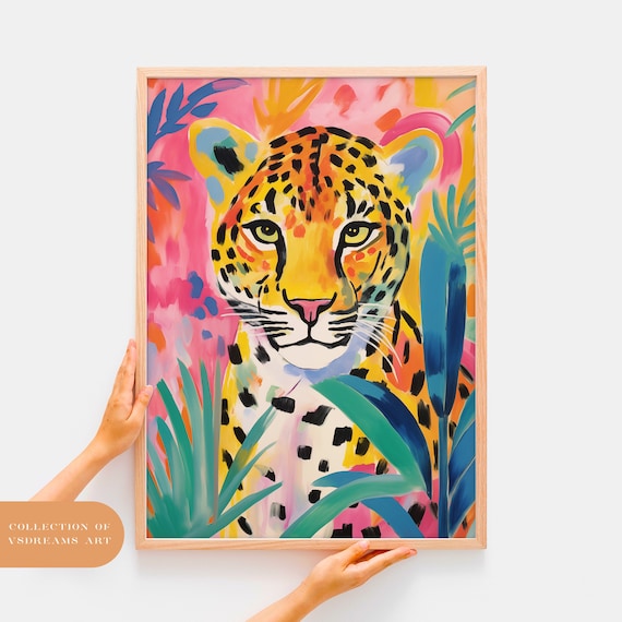 Cheetah Wall Art, Cheetah Poster, Colorful Kids Room Poster, Leopard illustration, Oil Paint Leopard, Cheetah illustration, Nursery Poster