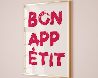 Bon Appetit Poster, Kitchen Poster, Kitchen Wall Art, Bon Appetit French Quote Poster, Bon Appetit Sign, Dining Room Prints Typography Print