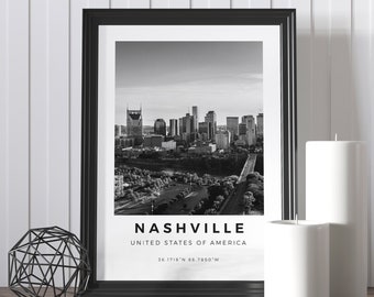 Nashville Print Black and White Nashville Poster, USA Print, Nashville Wall Art, Nashville Landscape, Nashville Photo Prints, Tennessee