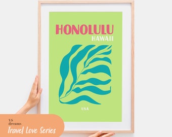Honolulu Hawaï-print: retro tropische muurkunst (digitale download)