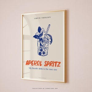 Aperol Spritz Poster, Aperol Spritz Coctail, Aperol Spritz Print, Cocktail Poster Retro Bar Cart Decor Bar Cart Art Signature Drink Coctails