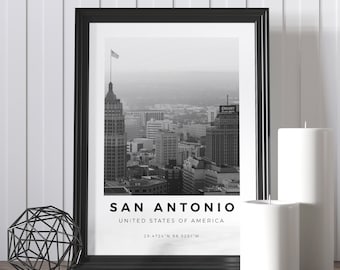 Impresión en blanco y negro de San Antonio, póster de San Antonio, impresión de arte mural de San Antonio, paisaje de San Antonio, foto de San Antonio, Texas